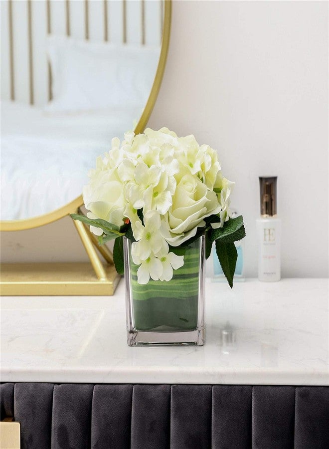 Fule Artificial Silk Rose Flower Centerpiece Arrangement in vase for Home Wedding Decoration (Spring White) - Image 5